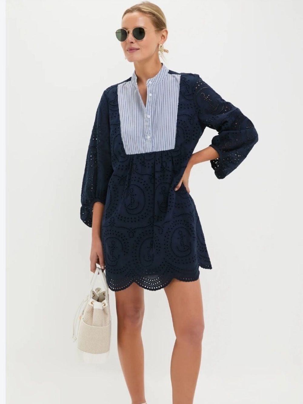 Tuckernuck Navy Eyelet Lace Calliope Mini Dress Size Large